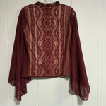 Liberty Love Burgundy / Maroon Lined Lace Blouse Flared Bell Sleeves Size Small Photo 2