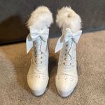 Women’s White Chunky High Heeled Boots Faux Fur Trim Size 39EU (8.5 US) NEW Photo 3