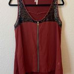 Studio Y Maroon Zip Up Tank with Black Mesh and Sequences Photo 0