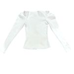 Cinq à Sept Jordan Puff Sleeve Henley White Ribbed Crop Button Photo 5