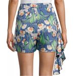 PATBO FLORAL BLUE GREEN TROPICAL RUFFLE SIDE HIGH RISE WAIST SHORTS 6 Photo 3