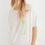 Aerie Linen Blend Palm Tree Graphic Breezy Boyfriend Oversized Tee size XL NWT Photo 0