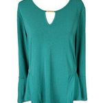 Thalia Sodi green long sleeve stretchy pullover blouse criss cross back size L Photo 0
