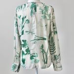 H&M Ivory Cream and Green Floral Botanical Pleated Long-Sleeve Blouse Top Small Photo 8