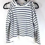 Nowadays Womens Sweatshirt Cold Shoulder Hooded Asymmetric Striped Blue White L Size L Photo 0
