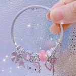 Hello Inspired Kitty Charm Bangle Bracelet Pink Photo 2