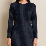 SheIn  Pinstripe Navy Blue Long Sleeve Mini Dress White Trim Woman's Size Small Photo 0
