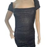 Lucy in the Sky Black Square Neckline Sparkly Ruched Fitted Mini Dress Photo 0