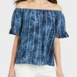 Knox Rose Knox‎ Rose Blue Tie-Dyed Eyelet Flutter Sleeve Off-the-Shoulder Top Size Large Photo 0
