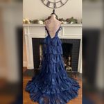 Navy blue a line ball gown tiered ruffle sparkly bustier corset prom dress Size 2 Photo 1