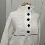 Commense Open Collar Button Up Sweater White Black Size XL Photo 5