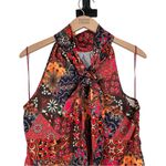 Rachel Zoe Satiny Bandana Print Multicolor Halter Top size Medium Tie Neck Back Photo 3