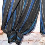 John Yang Shirt Womens 12 Blue Black Striped Long Sleeve Blouse Ruffle High Neck Photo 7