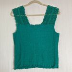 Oak & Trellis Women's Shirt Sz L Kelly Green Crochet Ruched‎ Top Sleeveless Photo 4
