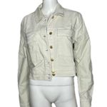 J Brand Women's Messaline White Corduroy Cropped Ray Cropped Trucker Jacket sz L Photo 2