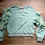 Alice + Olivia Blue Green Crew Neck Long Ruffle Sleeves Cropped Sweatshirt Size M Photo 0