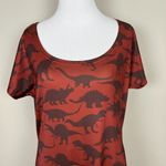 COWCOW Dress XL Brown Dinosaur Fit Flare Novelty Short Sleeve A Photo 1