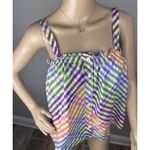 J Crew Tank Top Women's Sz 0 Rainbow Gingham‎ Square Neck Button Front Cotton Photo 2
