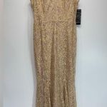 Gold and Nude Beige Lace Sequined Mermaid Style Maxi Evening Gown Maria Bonita Tan Size L Photo 6