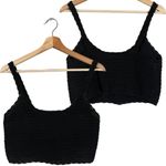 Aerie Summer Nights Cropped Tank Top Women's XS Black Crochet Knit Boho Summer Photo 2