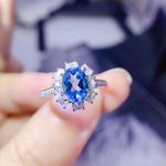 18K White Gold Plated Adjustable Birthstone Aquamarine Sapphire Ring for Women Blue Photo 2