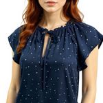 Loft Ann Taylor Women’s Classic Navy Blouse Star Print Top Sz Small Split Neck Photo 0