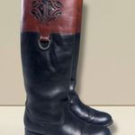 Frye  Melissa Logo Black & Brown Leather‎ Knee High Boots 76436 Women's 6.5 B Photo 0