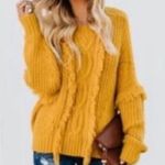 Fate Fontaine Fringe Cable Knit Sweater in Mustard yellow Size M Photo 1