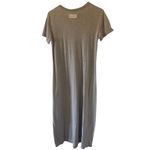 DKNY sz M Womens Gray 100% Cotton Long Short Sleeve Maxi Shirt Dress Casual Cozy Photo 2