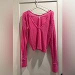 Free People  Dream Girl V-Neck Bishop-Sleeve Pink Top Size Small Photo 1