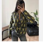 ZARA NWT Argyle Heavy Knit Cardigan Jumper Grey Green Yellow Wool Blend Photo 5