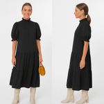 POMANDER PLACE Black Selena Tiered Maxi Dress Stand Up Ruffle Collar NWOT XXL Photo 1