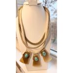 Chico's Statement Necklace With Braided Rope Gold Chains & Faux Turquoise Accents Photo 7