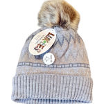 Lukees by MUK LUKS NWT Fair Isle Beanie Women’s Gray Wool Blend Faux Fur Pom Photo 0