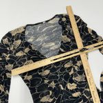 Free People  Top Womens X Small Black‎ Tan Through the Meadow Mesh Blouse Photo 8