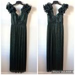 After Six  6883 Covertible Ruffle Strap Pleated Gown Metallic Evergreen M Photo 3