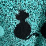 Vtg. 1980’s FaBE Cat Sweater, Sz M Acrylic/Wool Blend Teal W/ Black Cat Novelty Green Size M Photo 6
