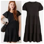 J.Crew Knit Broken In Jersey Tiered Mini Dress Flutter Short Sleeve Black M Photo 6