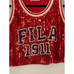 FILA  1911 Red Sequin Crop Tank Top Athletic Ribbed Trim Women Size M Photo 1