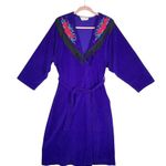 Vanity Fair Vintage Lounge Robe Fringe Embroidered Floral Full Length Purple Photo 3