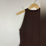 Babaton Sculpt Knit Halter Ribbed Brown Stretch Mini Dress Women’s Sz M Photo 4