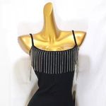 Justify  Black Rhinestone Fringe Spaghetti Strap Ribbed Maxi Dress w/ Slit Photo 2