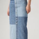 Levi's Premium Button Midi Jean Denim Skirt Size 31 Patch Design 100% Cotton New Photo 1