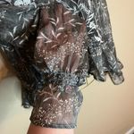 Lulus  Sheer Grey with White Embroidered Flowers Blouse with Keyhole Back Photo 1