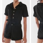 Urban Outfitters UO Denim Short Jumpsuit Romper in Black Size Medium with Waist Tie Photo 1