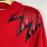 David Benjamin DB Sport Sweater L Red Silk Angora Knit Faux Leather Long Sleeve Size L Photo 2