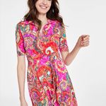 MSK Vibrant Multicolor Printed Collared Short Sleeve Midi Dress Size Large Pink Photo 2
