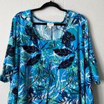 Avenue Womens Top 30/32 Floral Stretch Chic Summer Beachy Coastal Tropical Party Blue Photo 2