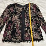 Vintage MSK Black & pink floral jacquard cardigan with beaded fringe Size M Photo 6
