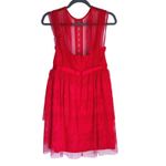 Three Floor  Sheer Lace Tiered Mini Dress Small Red Fairy Romantic Coquette Event Photo 5